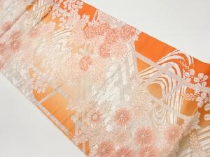 橋に花々模様織出し袋帯